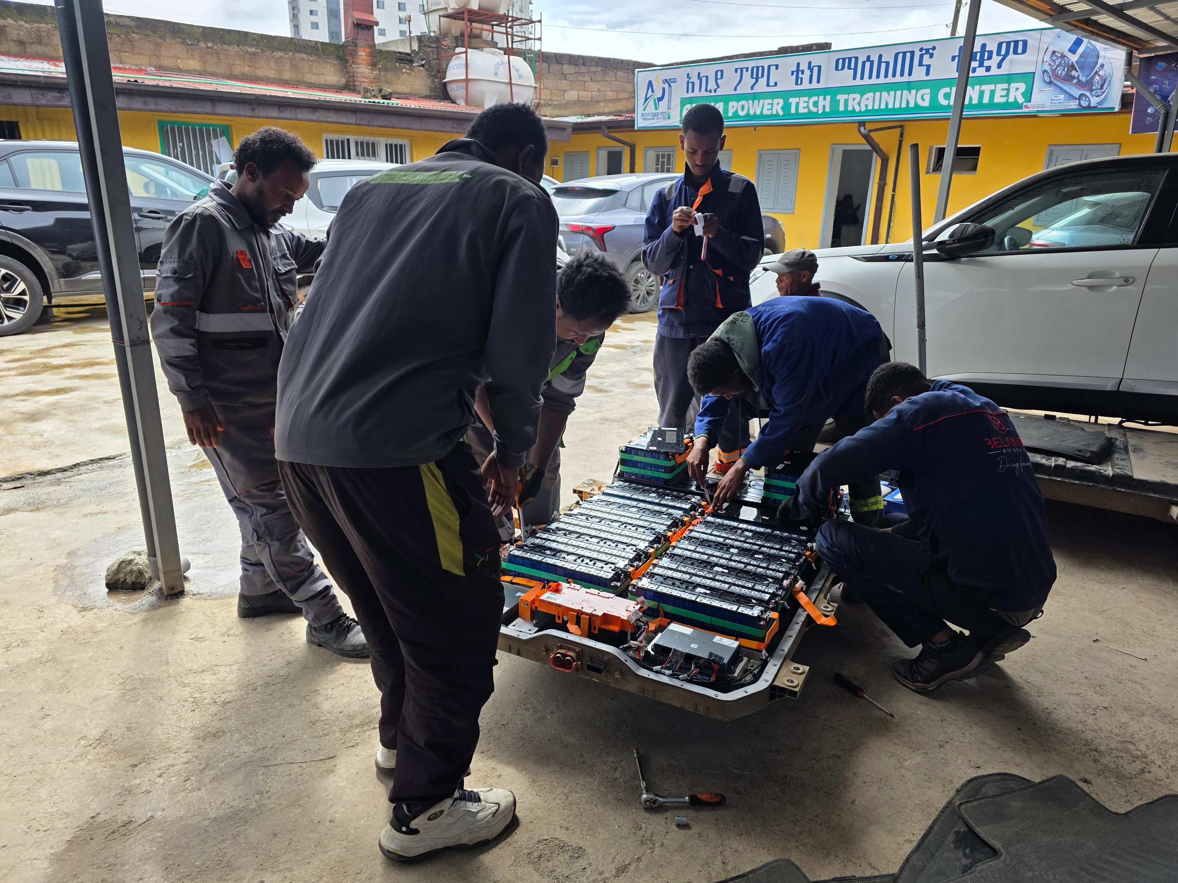 Technician learning EV safety protocols